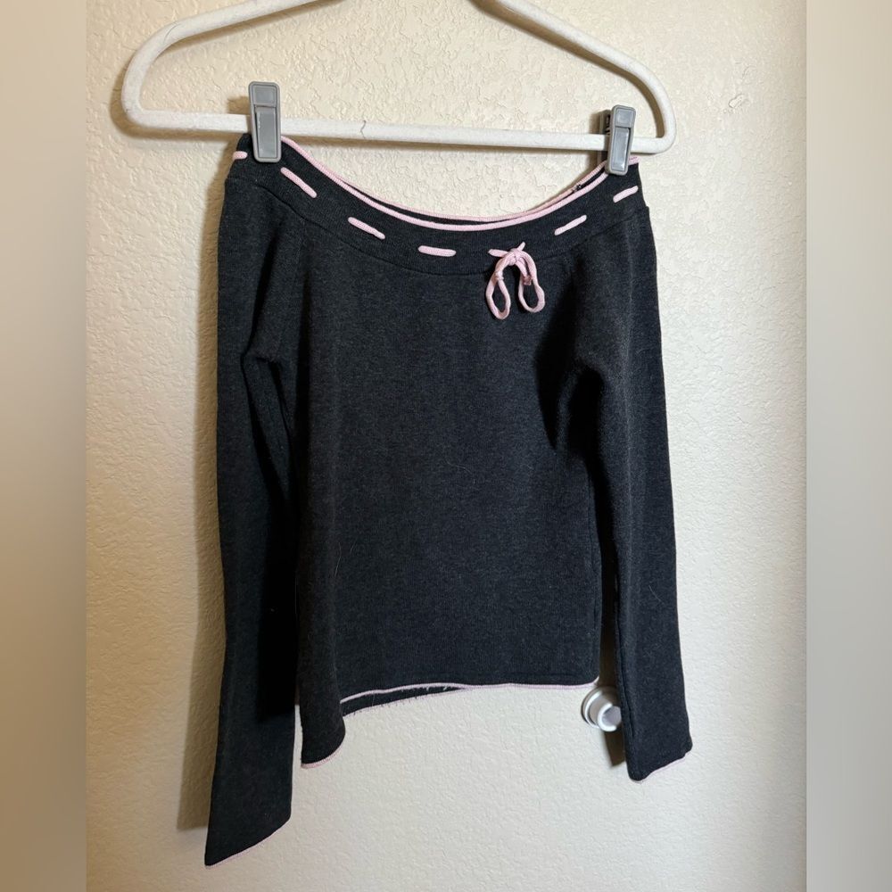 Vintage Y2K Forever 21 Off-Shoulder Lace Trim Tie Knit Sweater Top Sz S Coquette